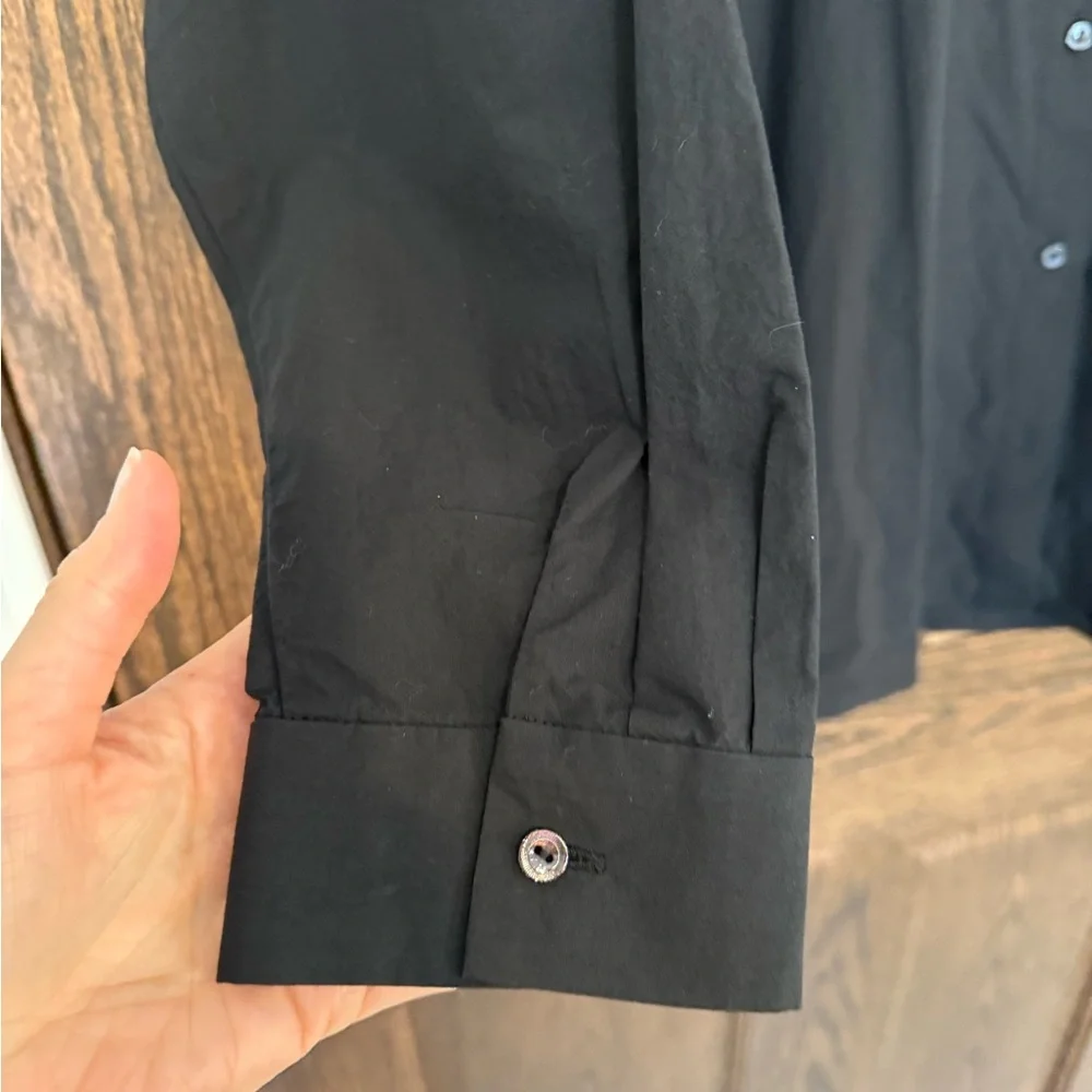 NWT Eileen Fisher Black Mandarin Collar Boxy Button-Up Shirt XL - Picture 6 of 10